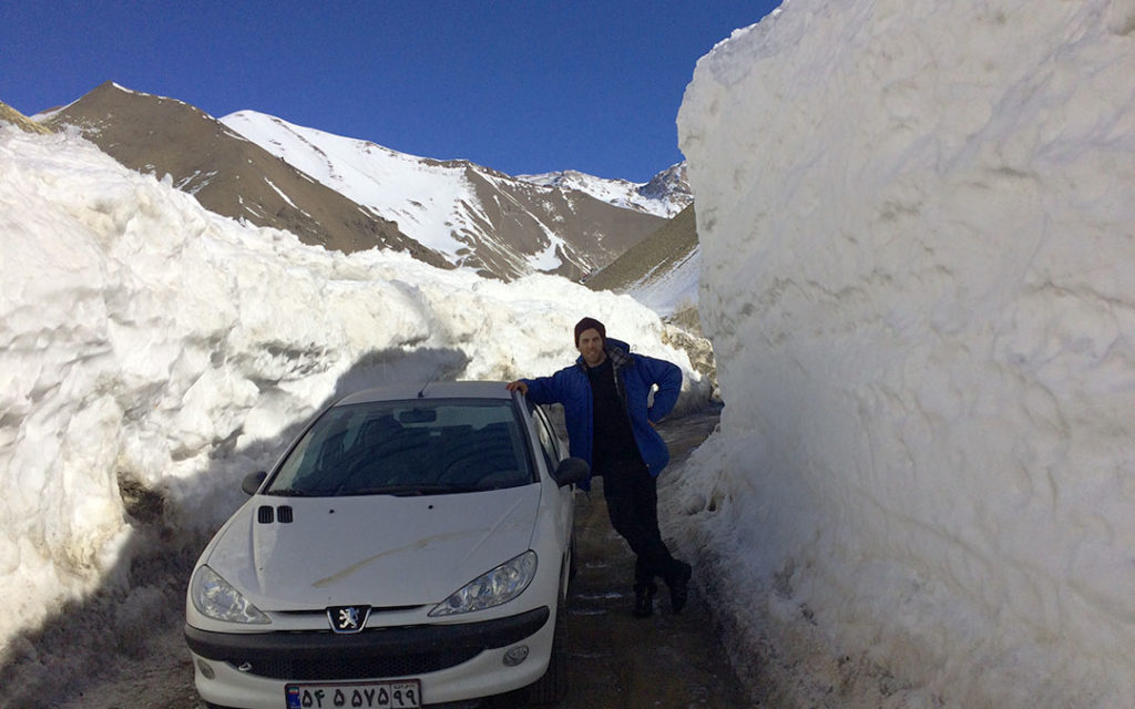 Snow wall near Dizin ski resort in Iran