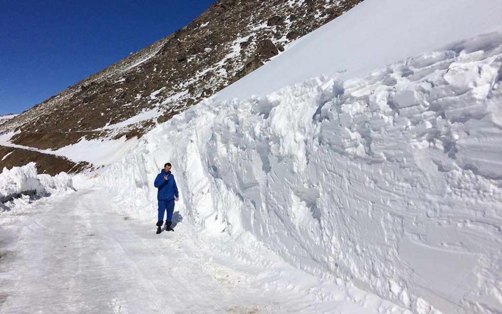 Snow wall near tarik dareh ski resort in Iran